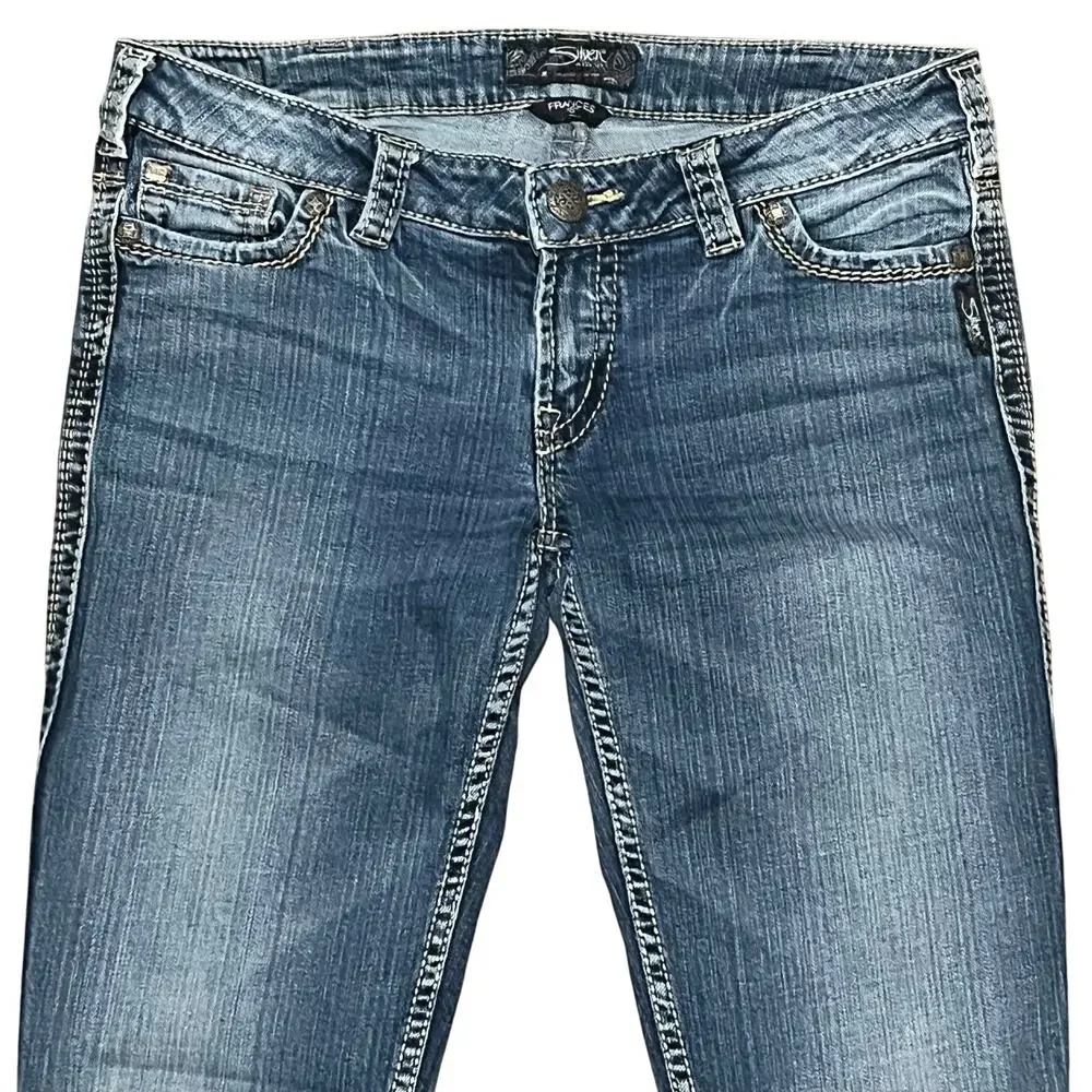 Silver Jeans Womens Frances 18” Mini Bootcut 31x33 Low Rise Stretch Blue Jeans - Picture 2 of 10